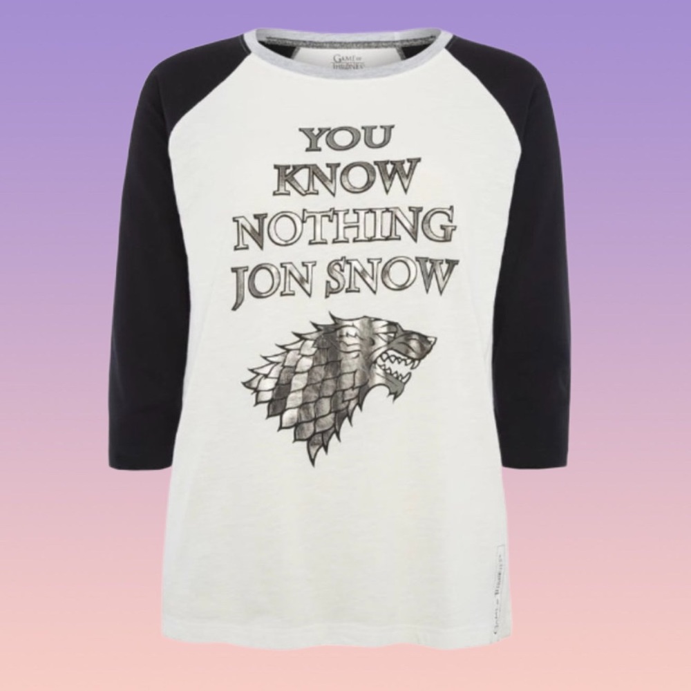 Game of Thrones You Know Nothing Jon Snow T Shirt Tee Raglan Stark GOT HBO Black